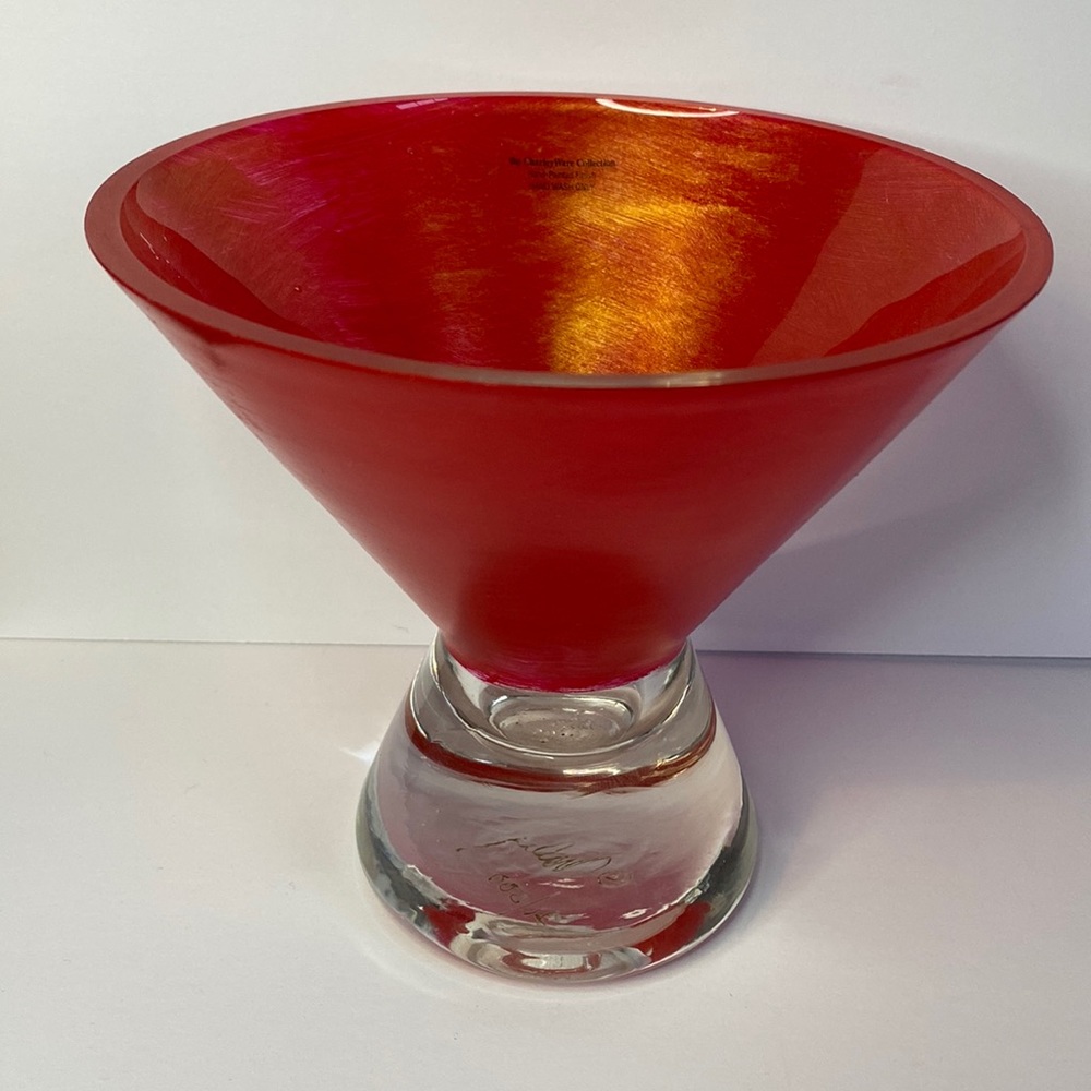 martini bowl dish hand painted red gold iridescence